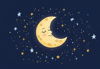 Naklejka premium Sweet Dreams: A Crescent Moon's Gentle Slumber in a Starry Night