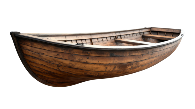 Old wooden rowing boat isolated on transparent background