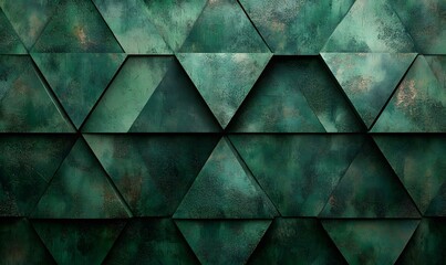 Abstract green triangles geometric pattern with textured surface for backgrounds
