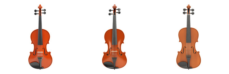 Fototapeta premium Three Views of Classic Wooden Violin Design Isolated on transparent background