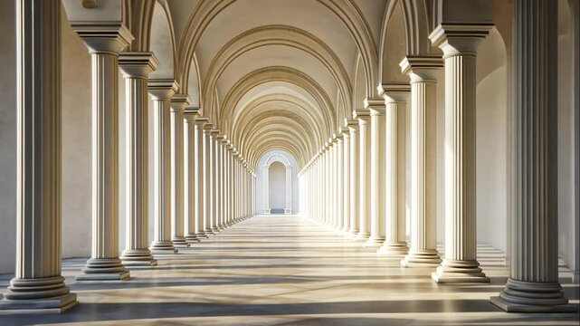 Classical Colonnade Corridor, Architectural Grandeur and Light Play