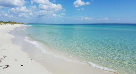 Fototapeta premium Tropical Beach with Turquoise Water and Clouds under a Tranquil Sky