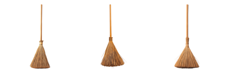 Traditional Brooms for Cleaning and Domestic Use Isolated on transparent background