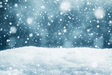 Winter background with snow and forest, a blurred blizzard in the sky. Winter scene with copy space