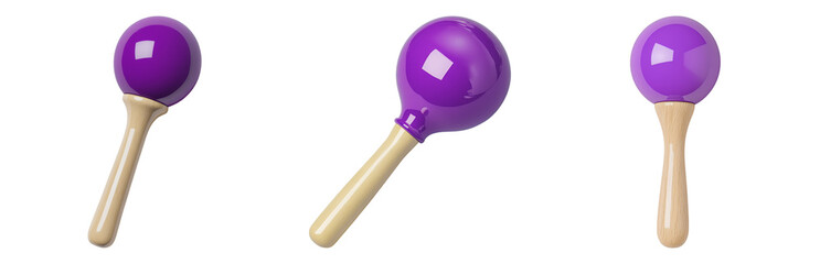Purple Maracas with Wooden Handles 3D Render Isolated on transparent background