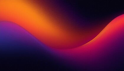 Grainy gradient background purple orange vibrant abstract glowing color wave black dark backdrop, noise texture banner poster header design