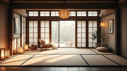 Creating a tranquil japanese-style zen nursery with tatami mats and paper lanterns in a serene softwood environment