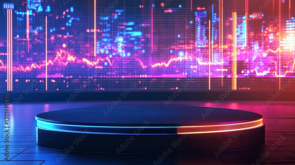 Aufkleber abstract podium display with city data graphic. possible use stock photo for product presentation