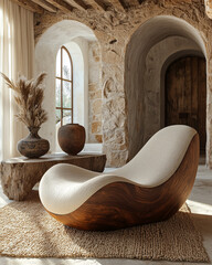 A sculptural Soft-Form Accent Chair in Smoky Rosewood with Warm Terracotta piping