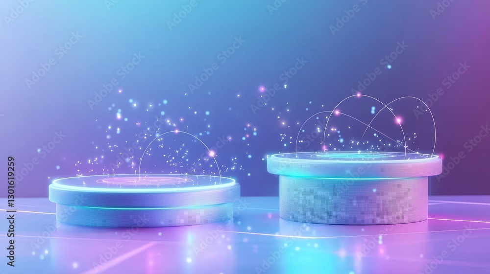 Poster abstract 3d product display podiums with glowing lines