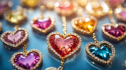 Elegant Colorful Heart Shaped Gemstone Pendants Luxury Jewelry Fashion Accessories Romantic Valentine Gift Ideas Shiny Sparkling Precious Stones Gold 