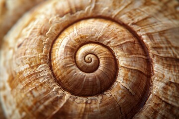Close-up of natural spiral pattern on snail shell with intricate textures