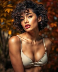 Confident and elegant woman posing outdoors. Generative AI