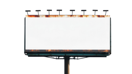 Empty billboard with rusty frame providing advertising space against transparent background