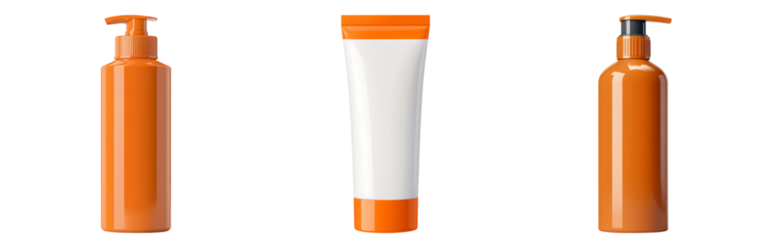 Bright Orange Cosmetic Containers on White Isolated on transparent background - Powered by Adobe