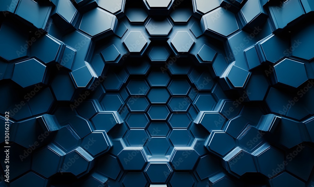 Poster abstract geometric blue hexagon pattern with depth and shadow background