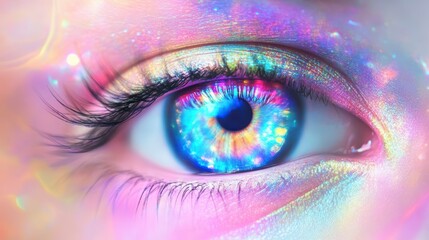 Obraz premium Close-up colorful eye, abstract, vibrant hues, possible use for beauty, art