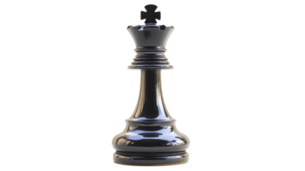 Black king chess piece standing on transparent background