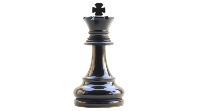Black king chess piece standing on transparent background