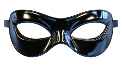 Black elegant shiny mask on transparent background symbolizing mystery and intrigue