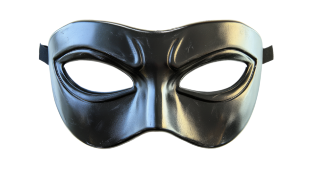 Black metallic superhero mask isolated on transparent background
