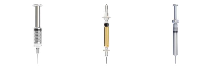 Medical Syringes and Vials with Liquid Contents Isolated on transparent background