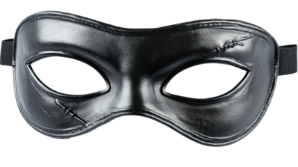 Black leather mask with stitches on transparent background
