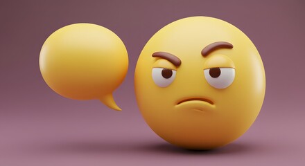 Fototapeta premium Annoyed emoji with speech bubble conveying frustration or disagreement concept