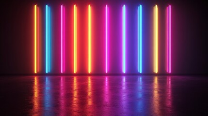 Neon lights reflection on concrete floor. Use in design projects