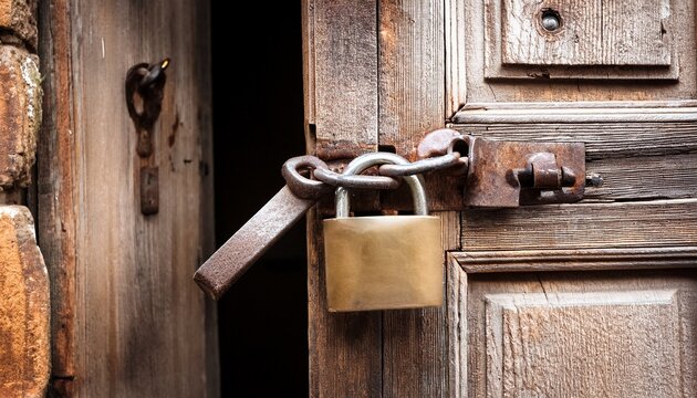 old door locked with new padlock