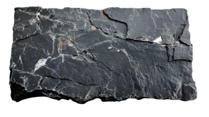 Black stone slab isolated on transparent background showing rough texture