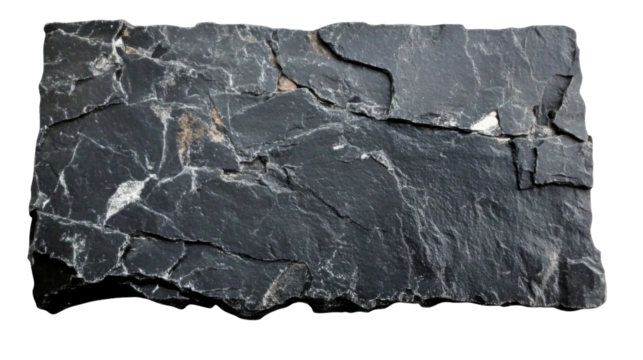 Black stone slab isolated on transparent background showing rough texture