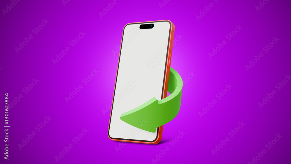 Poster blank screen smartphone with arrow on a isolated background. blank screen smartphone mock up with pu