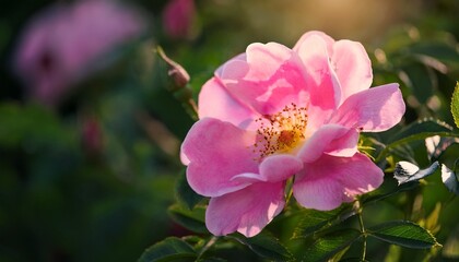 Obraz premium Pink Grootendorst hybrid rugosa rose blooming in summer garden
