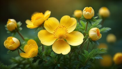 Obraz premium Potentilla drummondii, Drummond's cinquefoil flowering with yellow blooms in the garden
