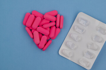 Photo of pills drugs  on background