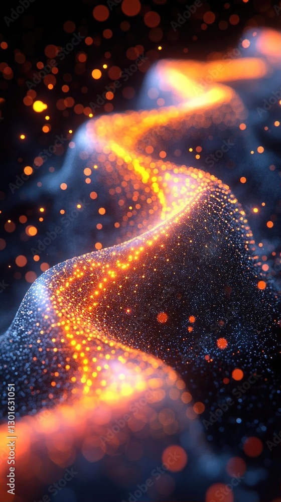 Poster abstract glowing wave with vibrant particles, creating a mesmerizing digital landscape effect