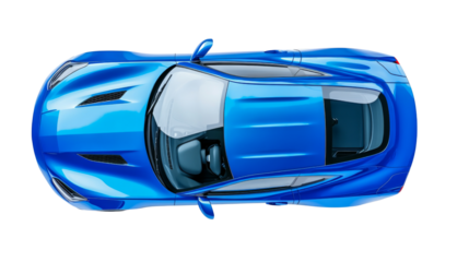Blue modern generic sports car top view on transparent background