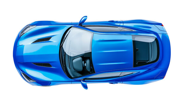 Blue modern generic sports car top view on transparent background