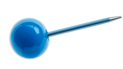 Blue pin with round head on transparent background