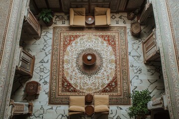 Traditional room with beautiful patterned rug.