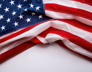 American flag draped over a surface with folds and creases showcasing its colors and design