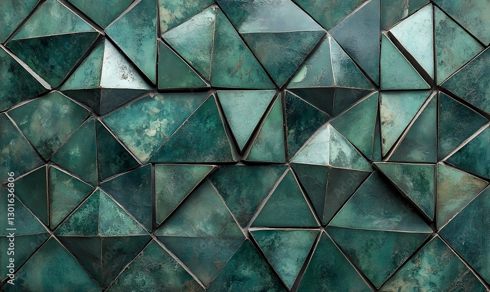 Poster abstract geometric design with textured green triangles creates a dynamic pattern