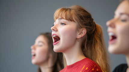 Adult students engaging in vocal class practice for music education and group singing