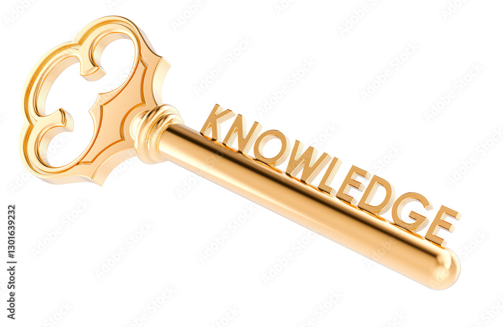 Poster key to knowledge, concept. 3d rendering isolated on transparent background