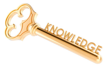 Key to knowledge, concept. 3D rendering isolated on transparent background