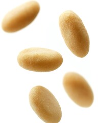 Floating Almonds on White Background with Soft Lighting Effect