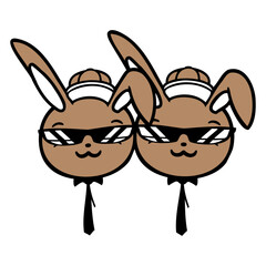2 Sunglasses Rabbit Friends Team Crew Fun Pair Two Design Lover Art Vector Illustration Card T-Shirt Poster Sticker Graphic Print Decorative Drawing Isolated Logo Decoration Symbol Creative Cool Style
