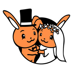 2 Rabbits Wedding Marriage Groom Bride Two Engaged Design Lover Art Vector Illustration Card T-Shirt Poster Sticker Graphic Print Decorative Drawing Isolated Logo Decoration Symbol Creative Cool Style