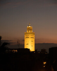 Majestic Glow.The Koutoubia Minaret Illuminated at Night in Marrakech